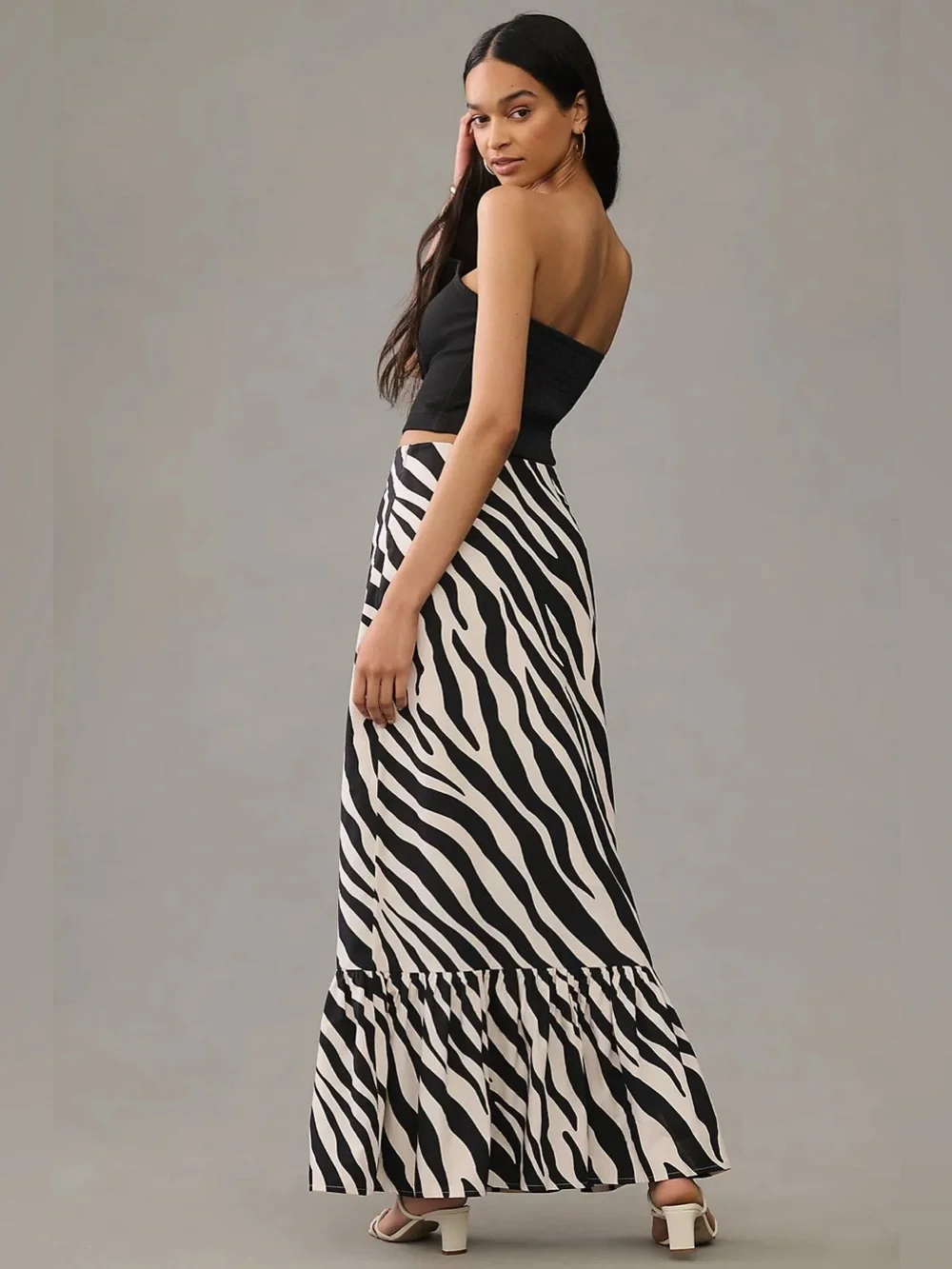 Anthropologie Forever That Girl Zebra Print Ruffle Hem Maxi Skirt NWT Size Small - Picture 3 of 13